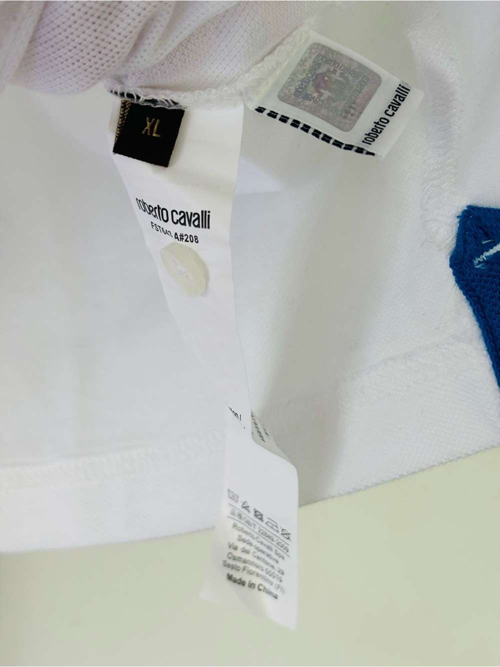 Men's Roberto Cavalli pique polo white/blue size XL - Picture 4 of 5